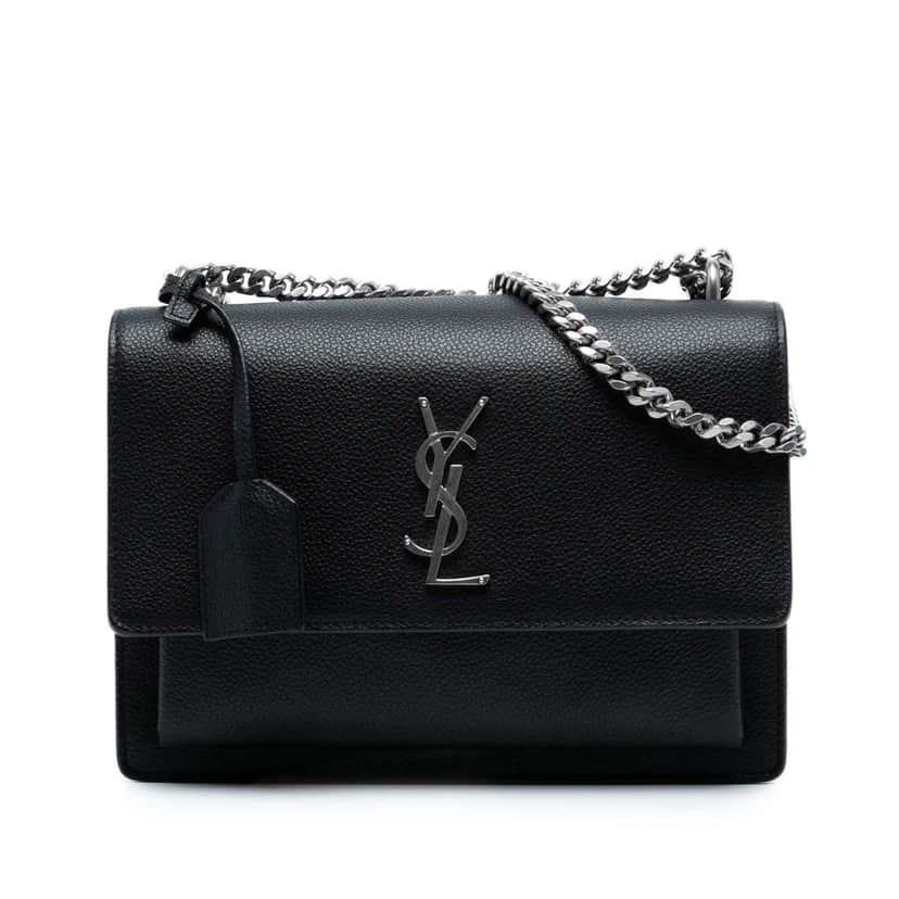 Saint Laurent Medium Grained Calfskin Monogram Sunset Crossbody Black Leather Good condition - Front View