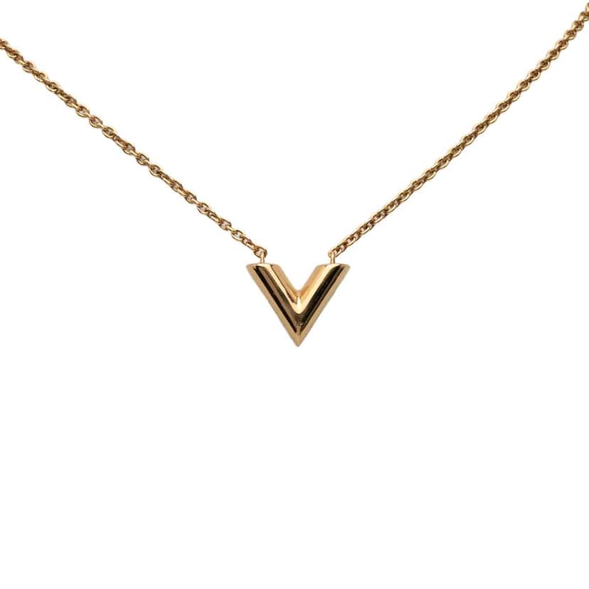 Louis Vuitton Gold Plated Essential V Necklace Gold Metal Good condition - Front View