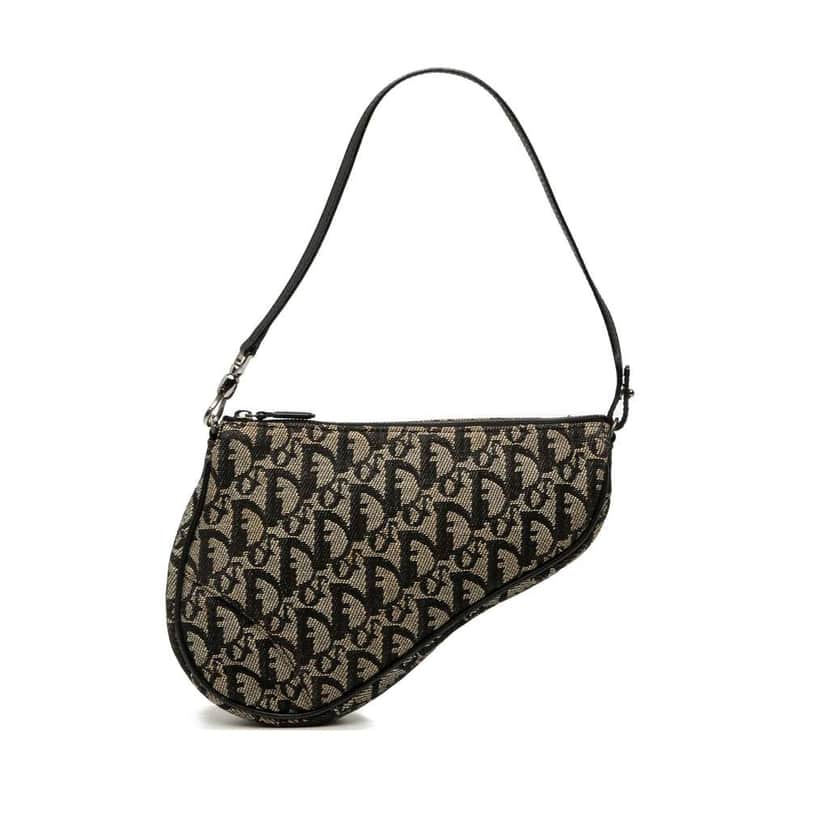 Dior Mini Diorissimo Canvas Saddle Pochette Black Canvas Good condition - Front View