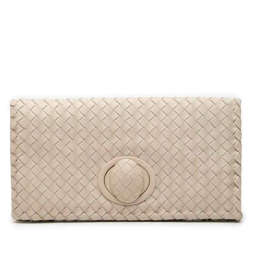Bottega Veneta Nappa Intrecciato Turn Lock Clutch Brown Leather Good condition - Front View