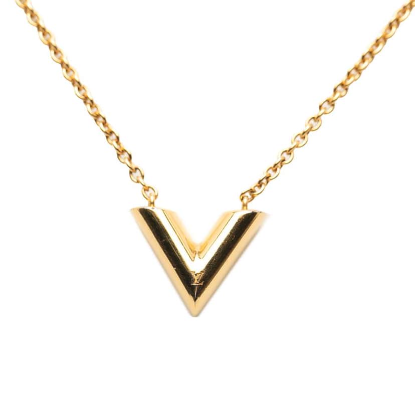 Louis Vuitton Gold Plated Essential V Necklace Gold Metal Good condition - Front View