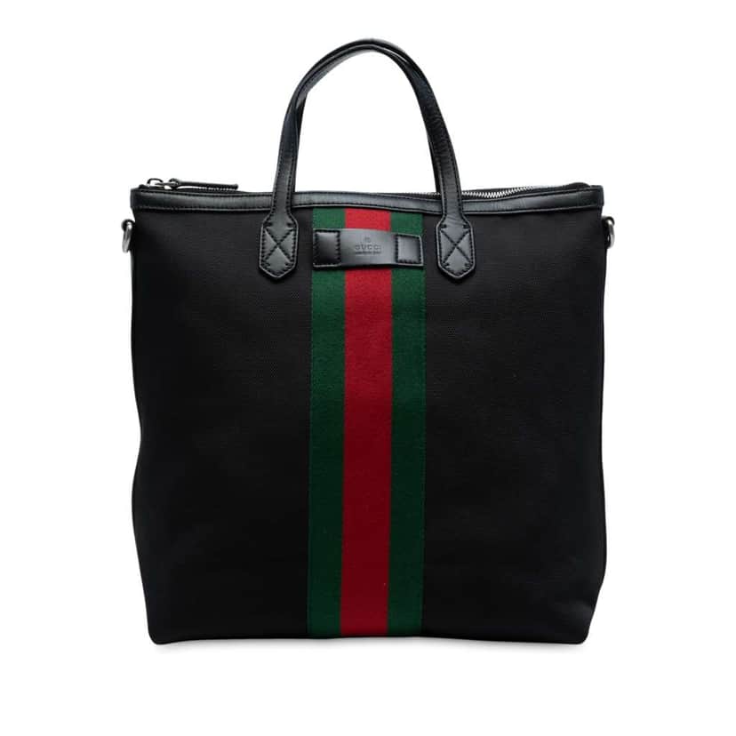 Gucci Canvas Techno Web Vertical Zip Tote Black Canvas Good condition - Front View