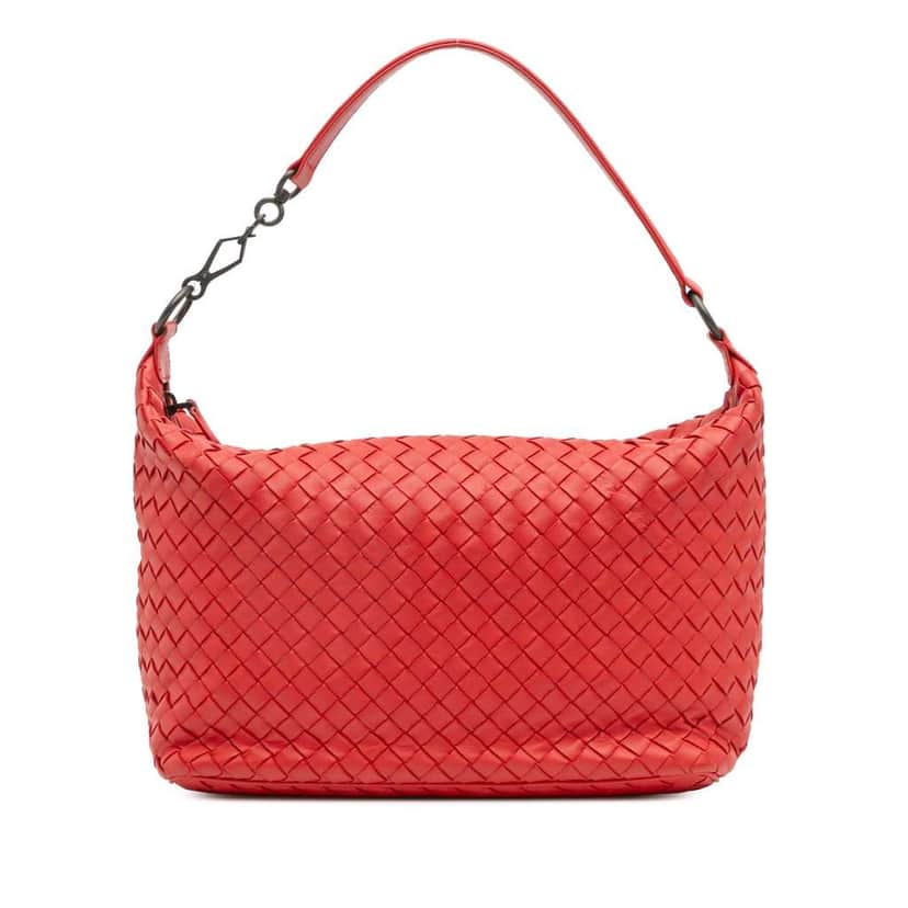 Bottega Veneta Nappa Intrecciato Shoulder Bag Red Leather Good condition - Front View