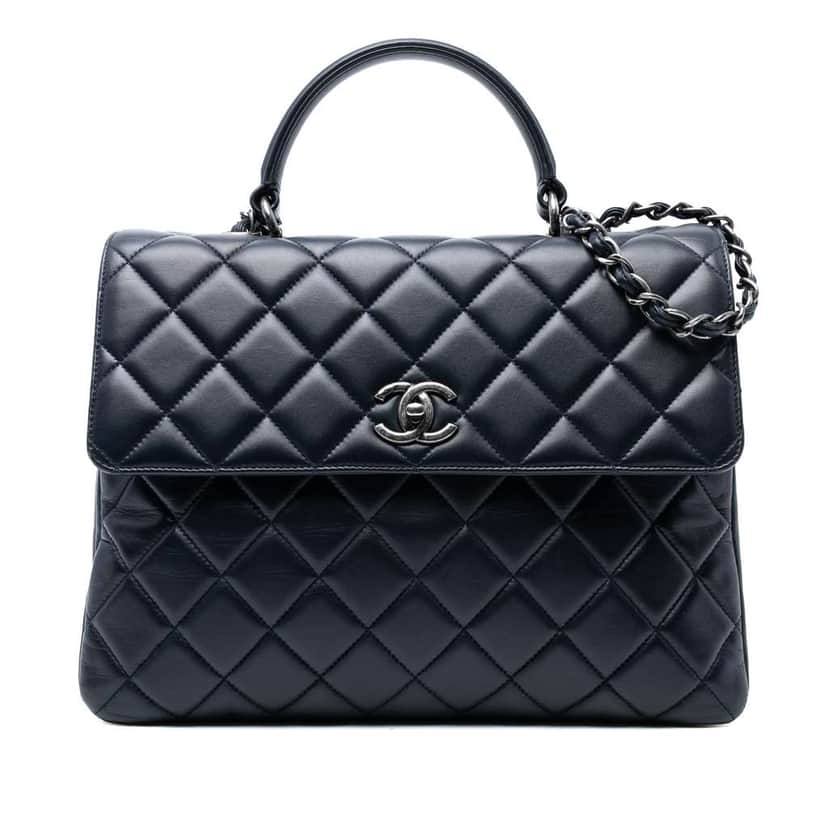 Chanel Large Lambskin Trendy CC Top Handle Flap Blue Leather Good condition - Front View