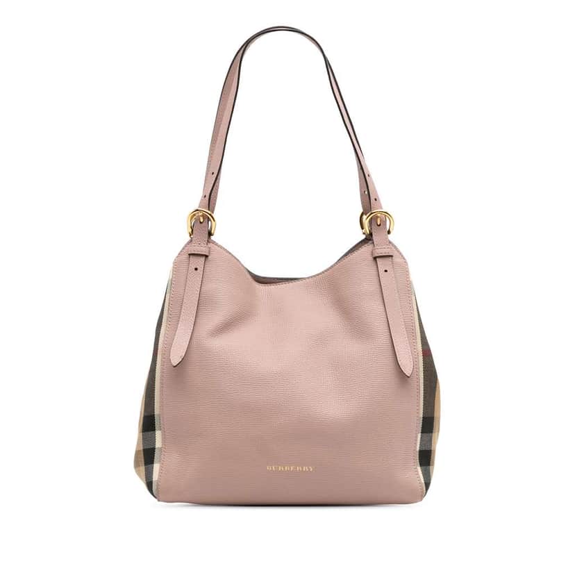 Burberry Small Leather and House Check Canvas Canterbury Tote Pink Leather Good condition - Front View