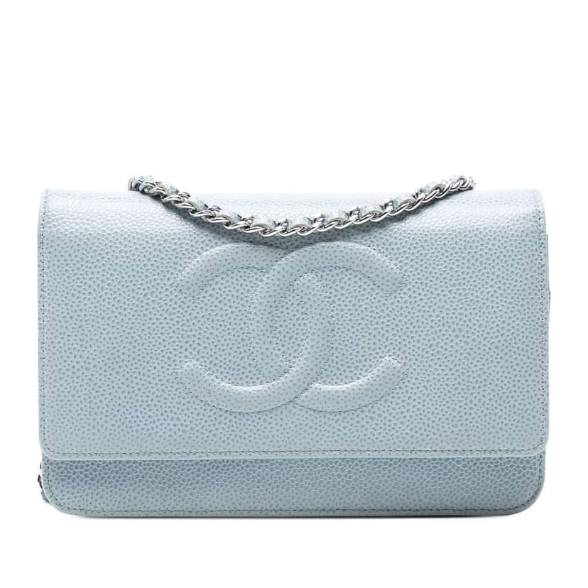 Chanel CC Caviar Wallet On Chain Blue Leather Good condition - Front View