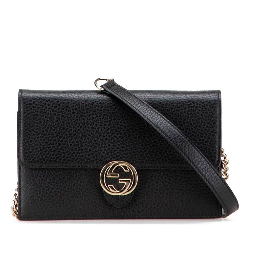 Gucci Leather Interlocking G Dollar Wallet on Chain Black Leather Good condition - Front View