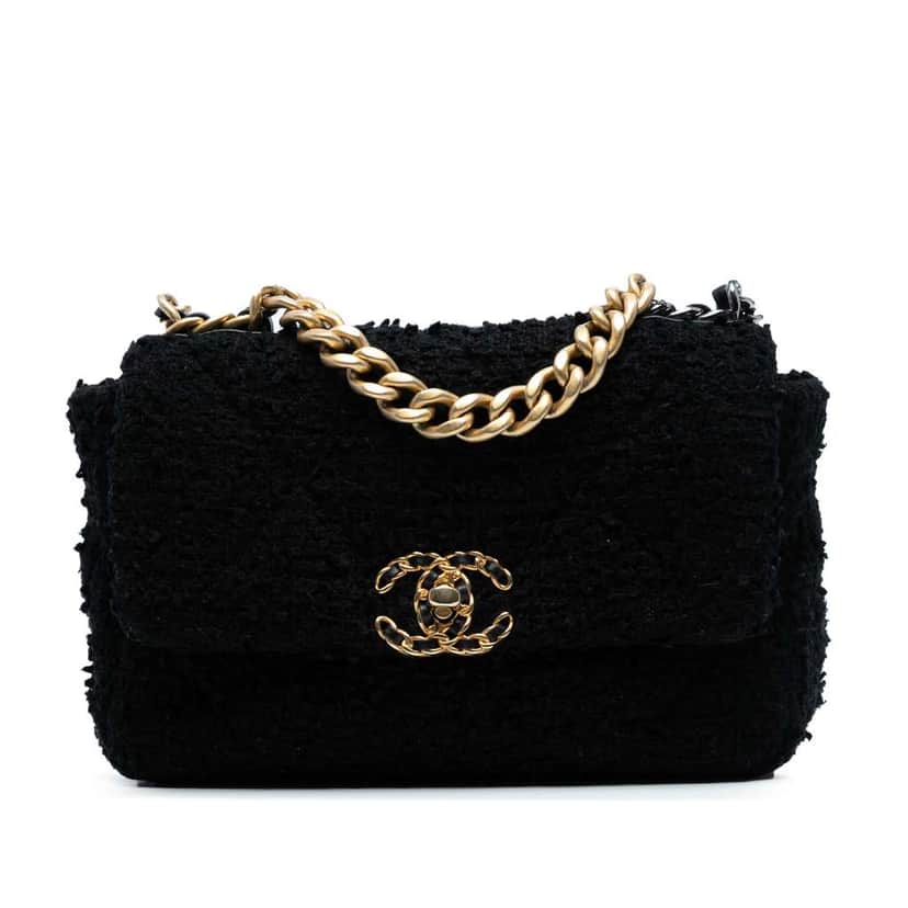 Chanel Medium Tweed 19 Flap Black Tweed Good condition - Front View