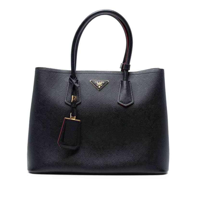 Prada Large Saffiano Cuir Double Satchel Black Leather Good condition - Front View