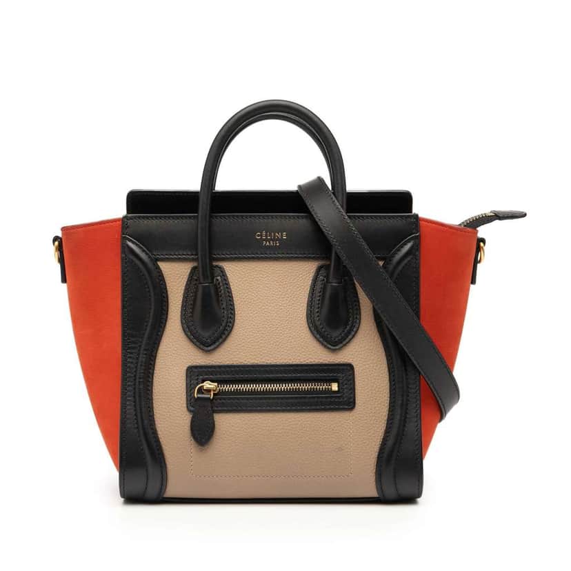 Celine Nano Tricolor Nubuck and Drummed Calfskin Luggage Tote Brown Leather Good condition - Front View