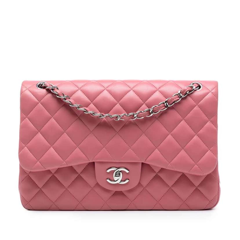 Chanel Jumbo Classic Lambskin Double Flap Pink Leather Good condition - Front View