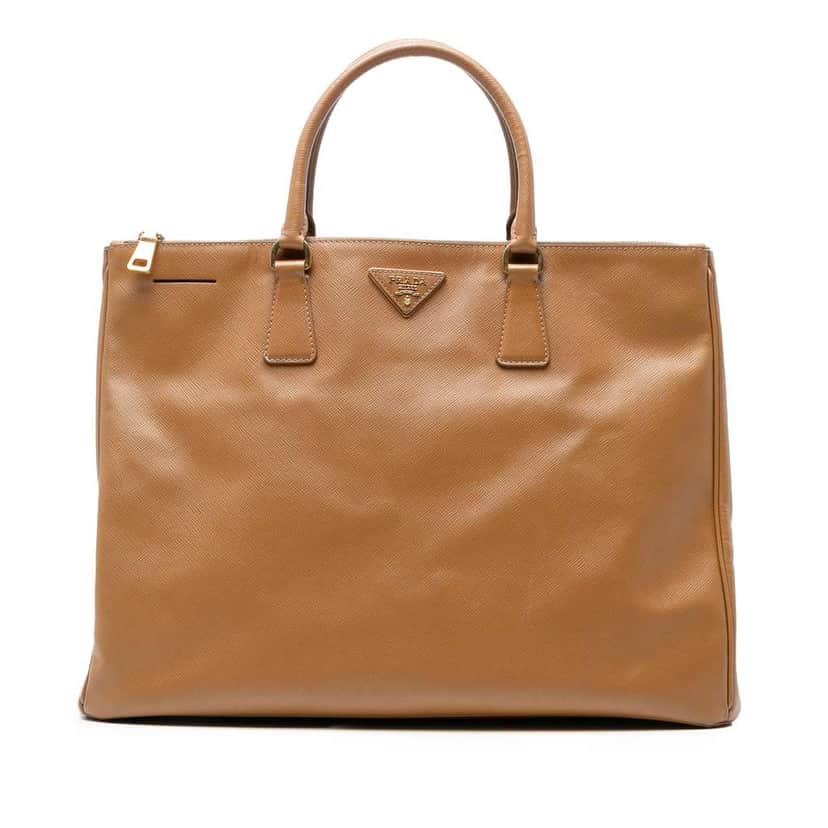 Prada Extra Large Saffiano Lux Galleria Double Zip Tote Brown Leather Good condition - Front View