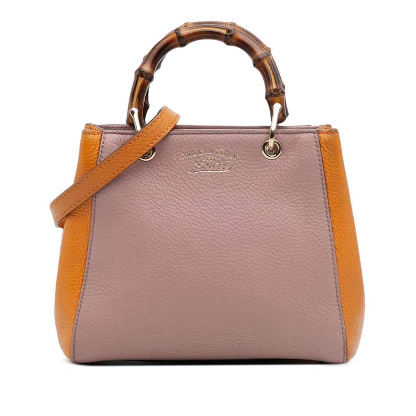 Gucci Mini Bicolor Calfskin Bamboo Shopper Satchel Pink Leather Good condition - Front View