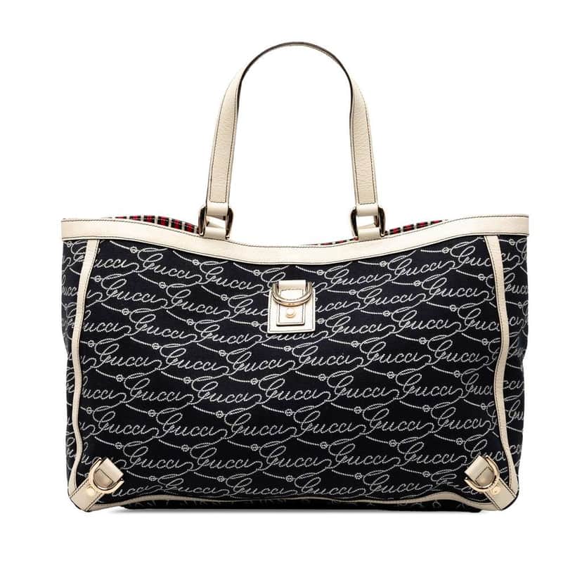 Gucci 85th Anniversary Canvas Logo Abbey D Ring Tote Blue Canvas Very good condition - Front View