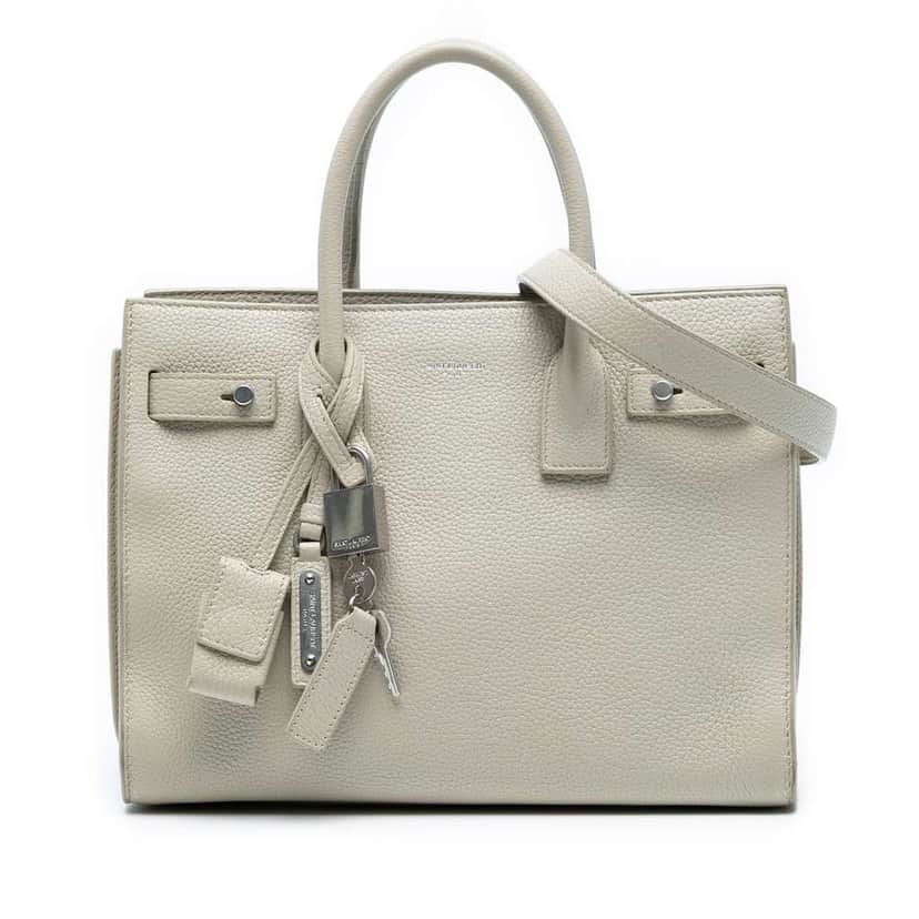 Saint Laurent Baby Grained Calfskin Sac de Jour Satchel White Leather Good condition - Front View
