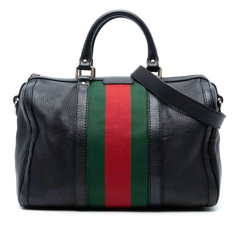 Gucci Calfskin Web Joy Boston Bag Black Leather Good condition - Front View
