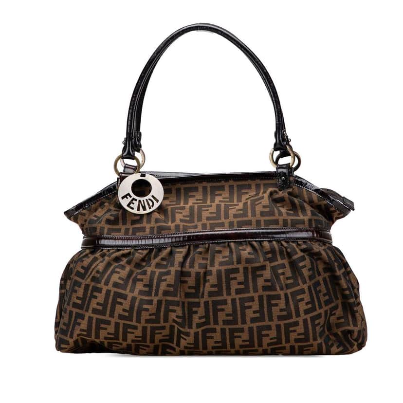 Fendi Large Zucca Canvas Chef Shoulder Bag Brown Canvas Good condition - Front View