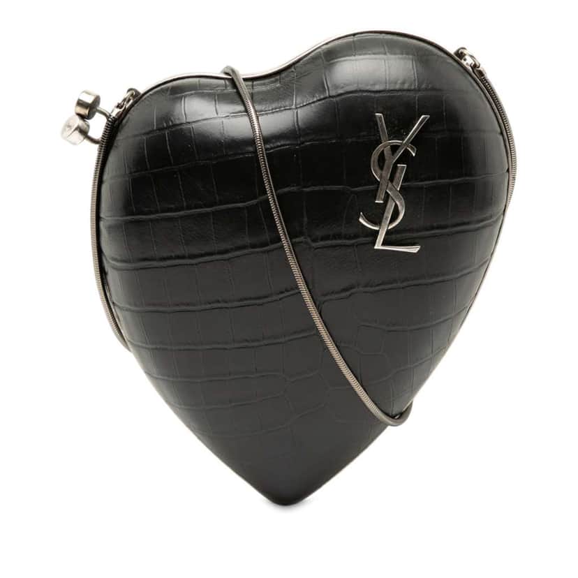 Saint Laurent Crocodile Embossed Calfskin Love Box Chain Clutch Black Leather Good condition - Front View