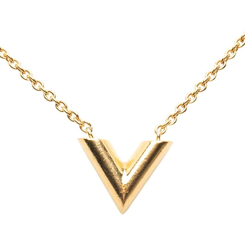 Louis Vuitton Gold Plated Essential V Necklace Gold Metal Good condition - Front View