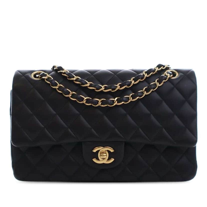 Chanel Medium Classic Lambskin Double Flap Black Leather Good condition - Front View