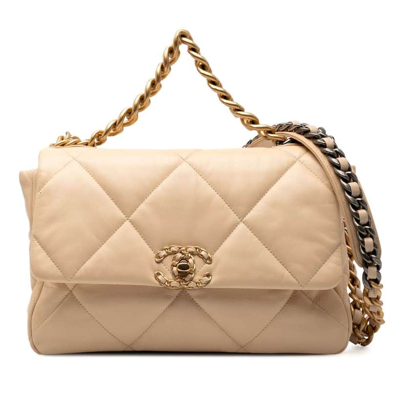 Chanel Large Lambskin 19 Flap Brown Leather Good condition - Front View