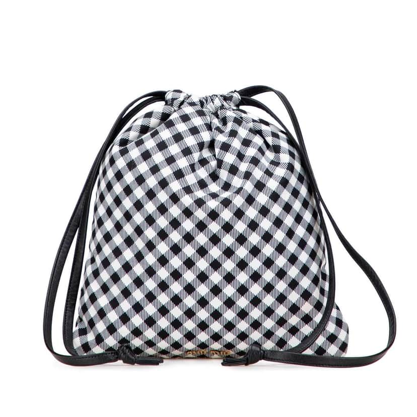 Miu Miu Nylon Gingham Drawstring Pouch Blue Good condition - Front View