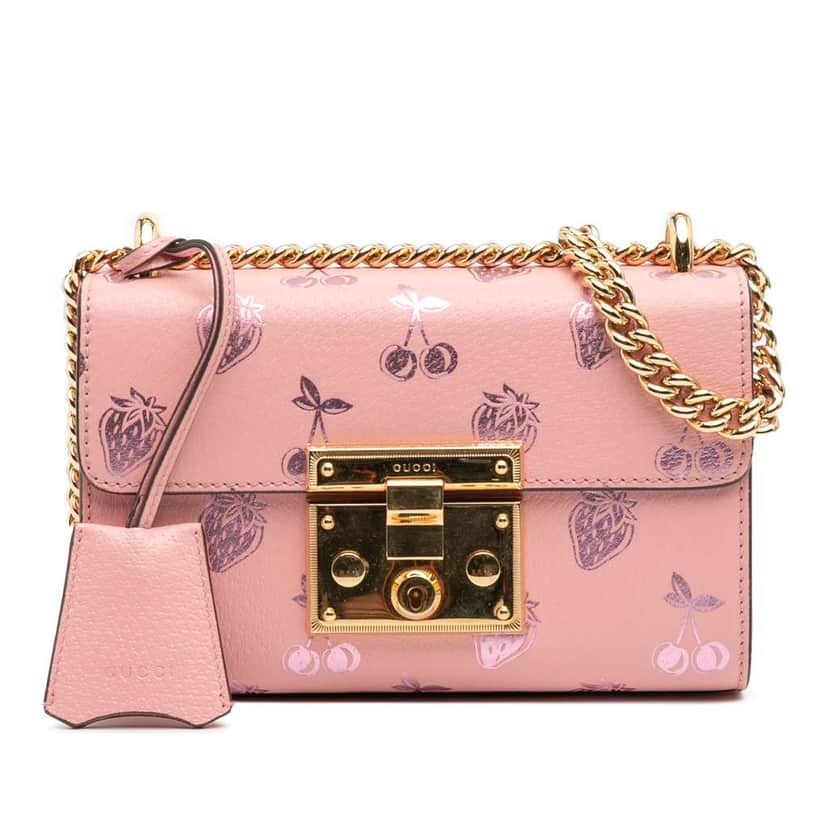 Gucci Small Leather Berry Print Padlock Crossbody Pink Leather Good condition - Front View