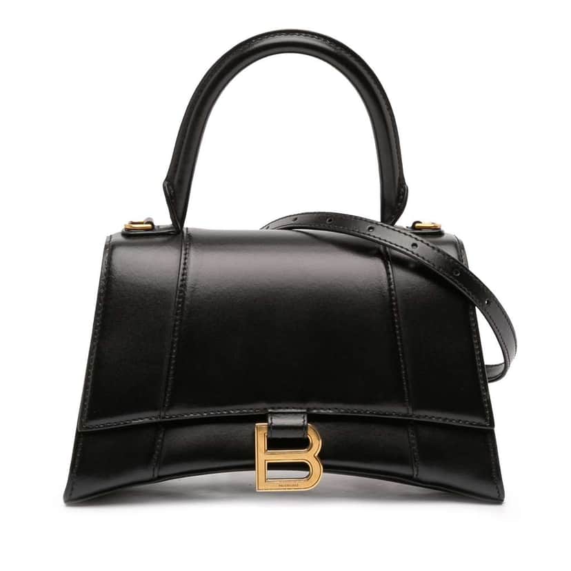 Balenciaga Small Shiny Box Calfskin Hourglass Top Handle Bag Black Leather Good condition - Front View