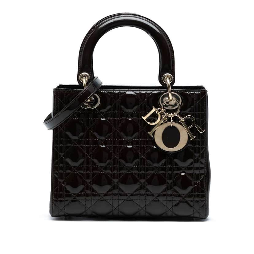 Dior Medium Patent Cannage Lady Dior Brown Leather Good condition - Front View