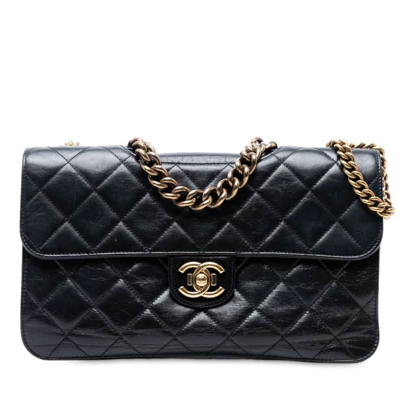 Chanel Large CC Quilted Glazed Calfskin Perfect Edge Flap Black Leather Good condition - Front View
