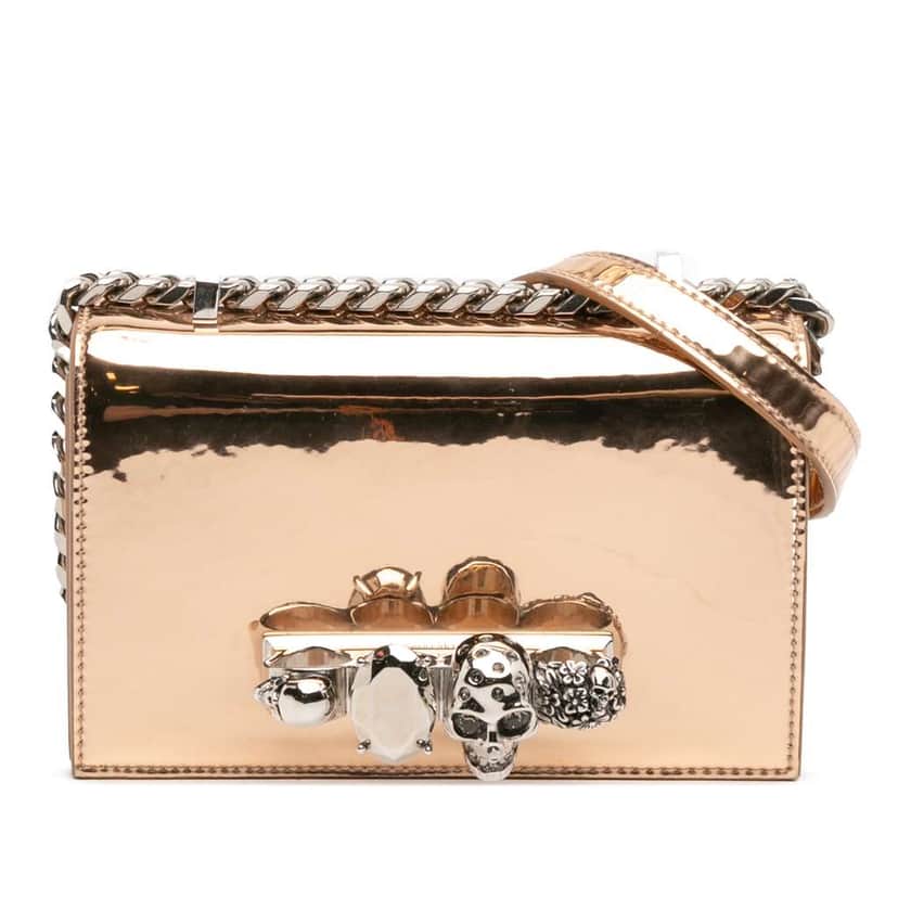 Alexander McQueen Mini Metallic Calfskin Jewelled Crossbody Gold Leather Very good condition - Front View
