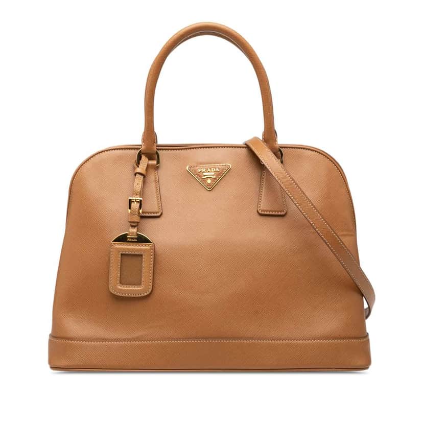 Prada Medium Saffiano Lux Open Promenade Satchel Brown Leather Good condition - Front View
