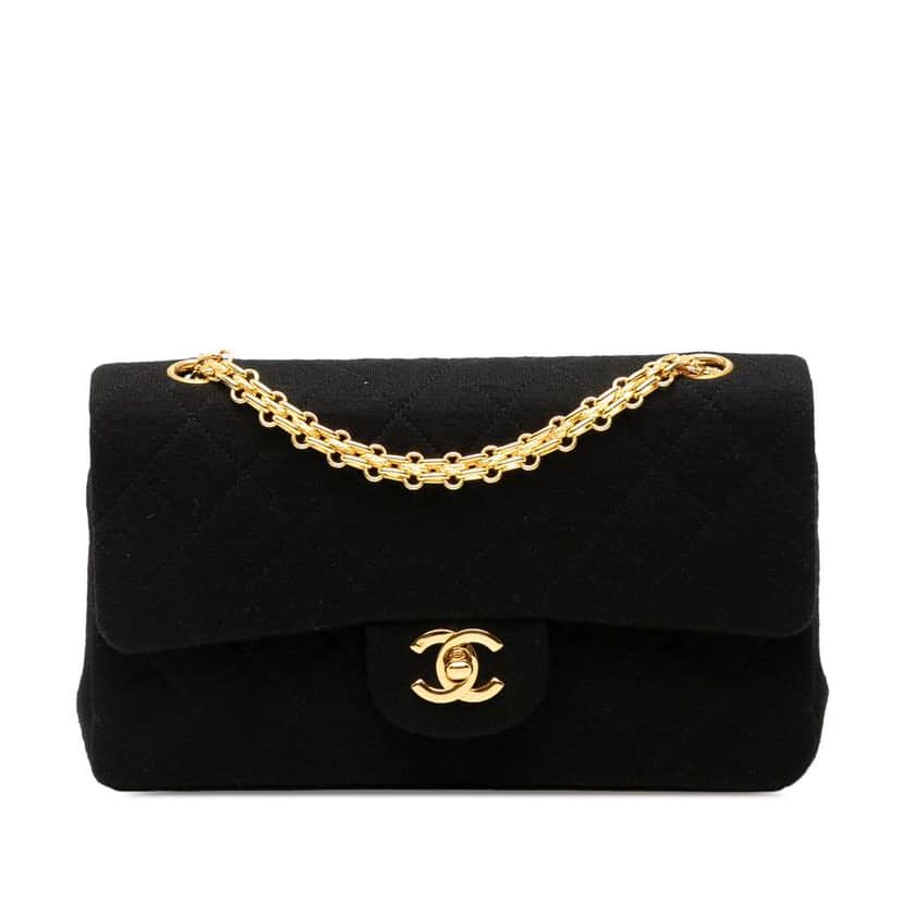 Chanel Small Classic Jersey Double Flap Black Cotton Good condition - Front View