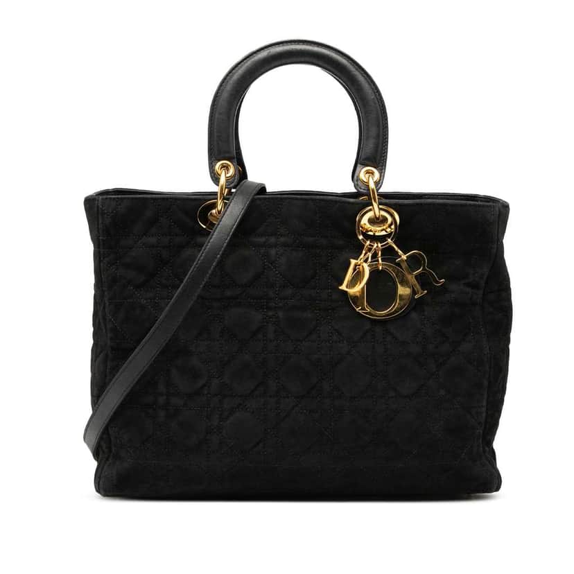 Dior Large Suede Cannage Lady Dior Black Leather Good condition - Front View