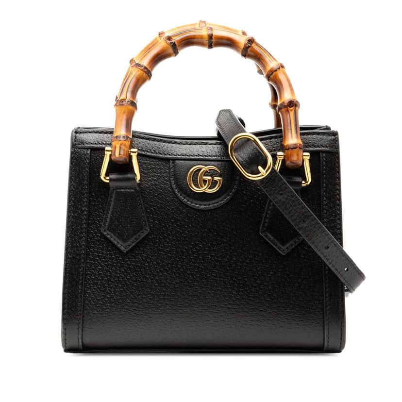 Gucci Small Calfskin Bamboo Diana Satchel Black Leather Good condition - Front View