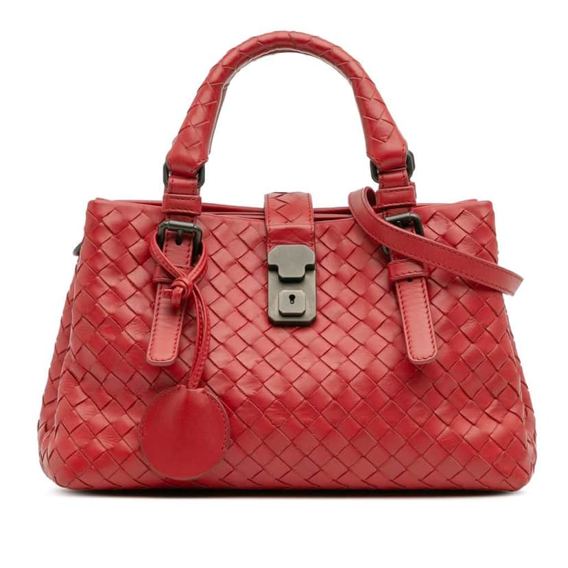 Bottega Veneta Mini Nappa Intrecciato Roma Satchel Red Leather Good condition - Front View