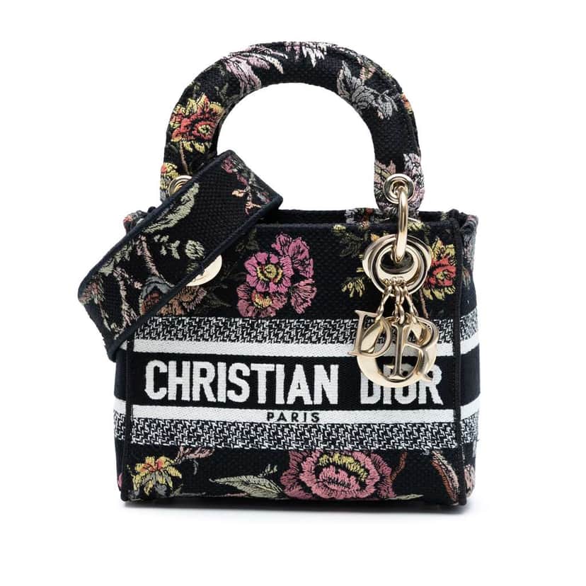 Dior Mini Embroidered Canvas Mille Fleurs Lady D Lite Black Canvas Very good condition - Front View