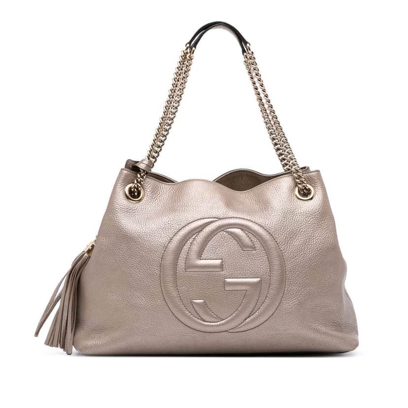 Gucci Medium Metallic Leather Soho Chain Tote Gold Leather Good condition - Front View