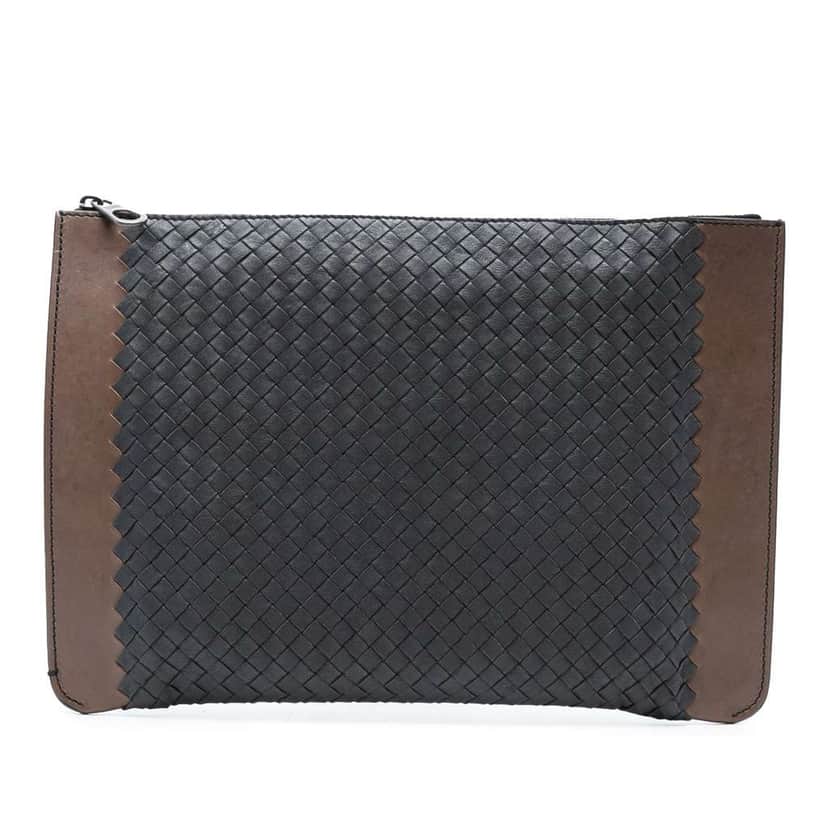 Bottega Veneta Bicolor Nappa Intrecciato Clutch Blue Leather Good condition - Front View