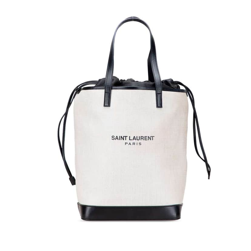 Saint Laurent Canvas Teddy Drawstring Shopping Tote White Canvas Good condition - Front View