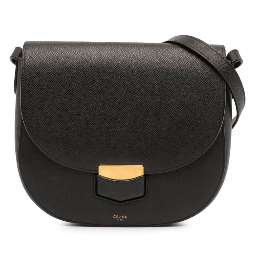 Celine Compact Grained Calfskin Trotteur Crossbody Black Leather Good condition - Front View