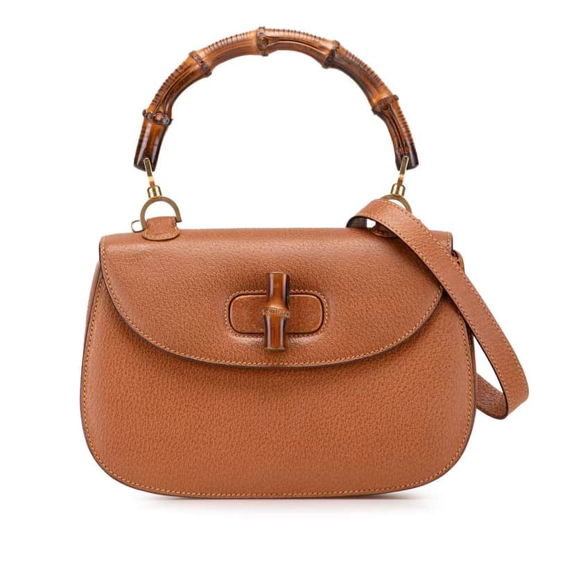 Gucci Grained Calfskin Bamboo Night Brown Leather Good condition - Front View