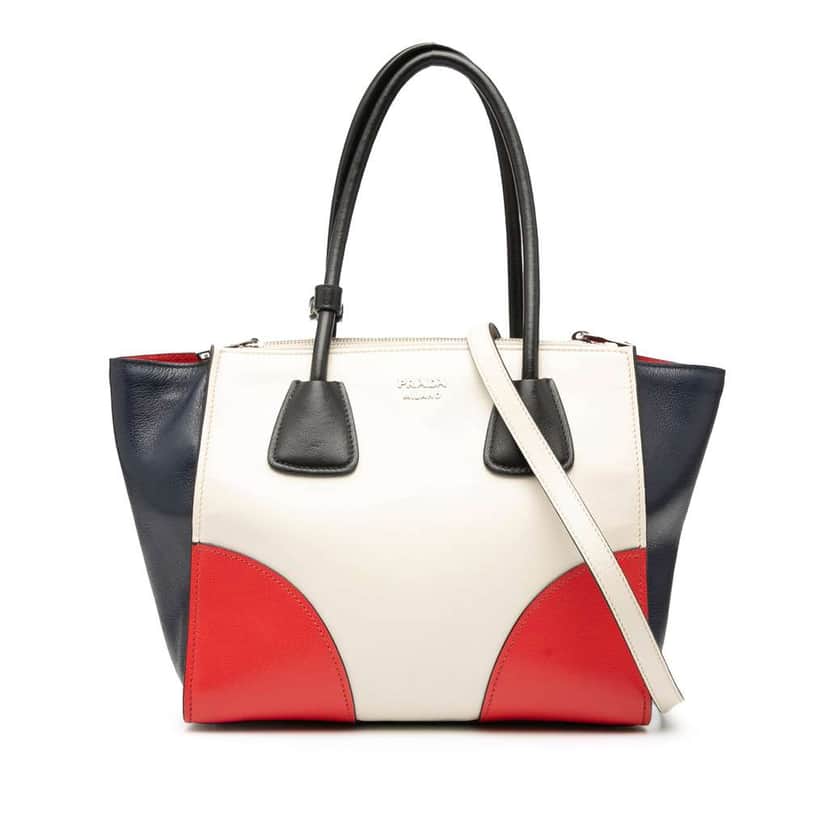 Prada Multicolor Glace Calf Twin Pocket Satchel White Leather Good condition - Front View