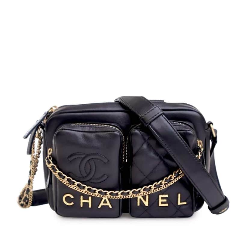 Chanel Small Quilted Calfskin Camera Case Black Leather Good condition - Front View