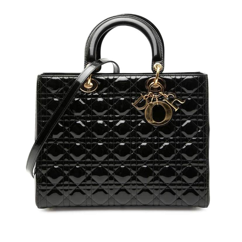 Dior Large Patent Cannage Lady Dior Black Leather Good condition - Front View