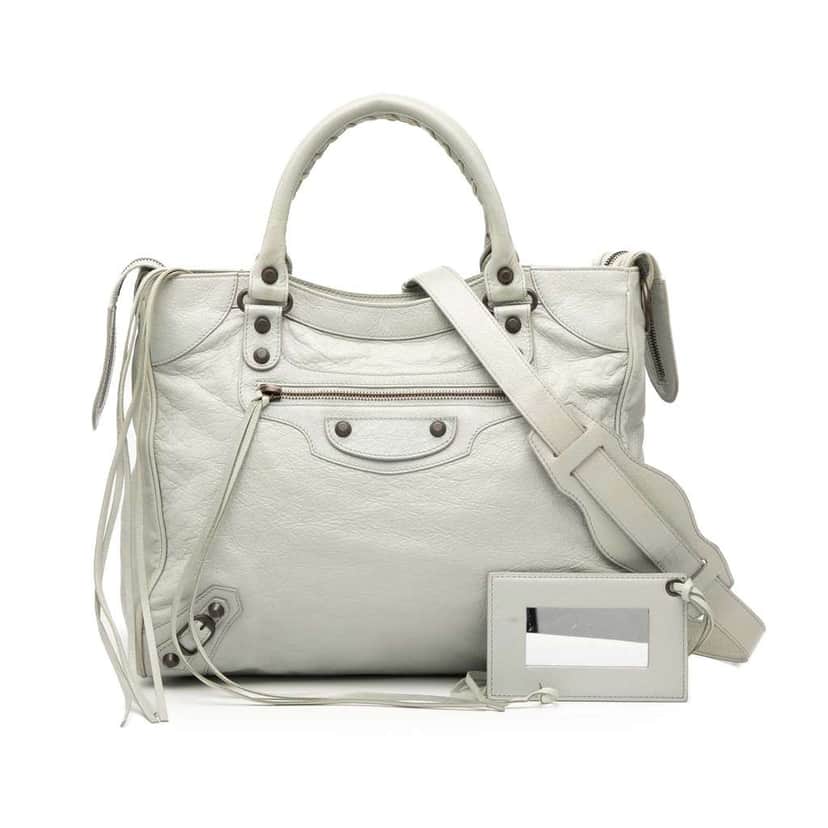 Balenciaga Lambskin Motocross Classic Velo Satchel Grey Leather Good condition - Front View