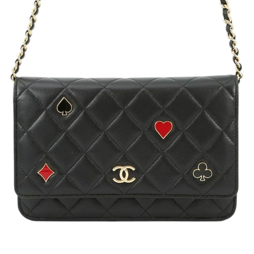 Chanel CC Quilted Lambskin Coco Casino Wallet On Chain Black Leather Good condition - Front View