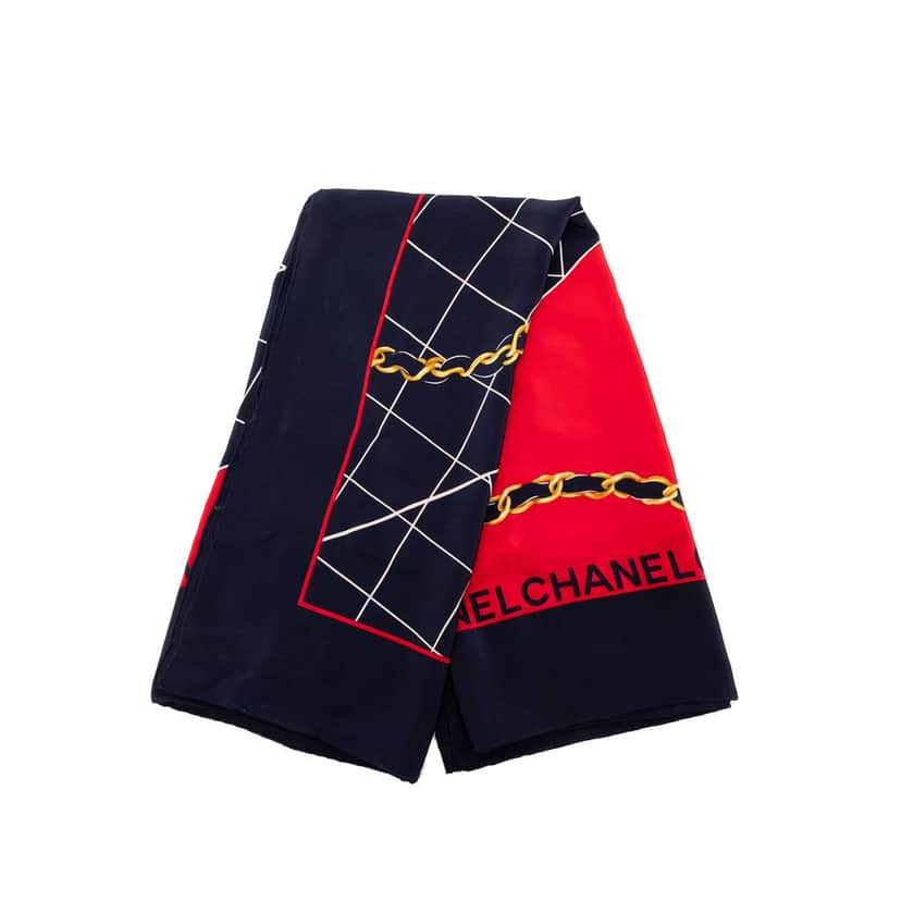 Chanel Classic Flap Silk Scarf Blue Silk Good condition - Front View