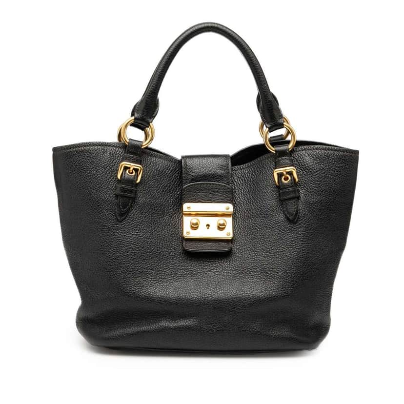 Miu Miu Goatskin Madras Satchel Black Leather Good condition - Front View