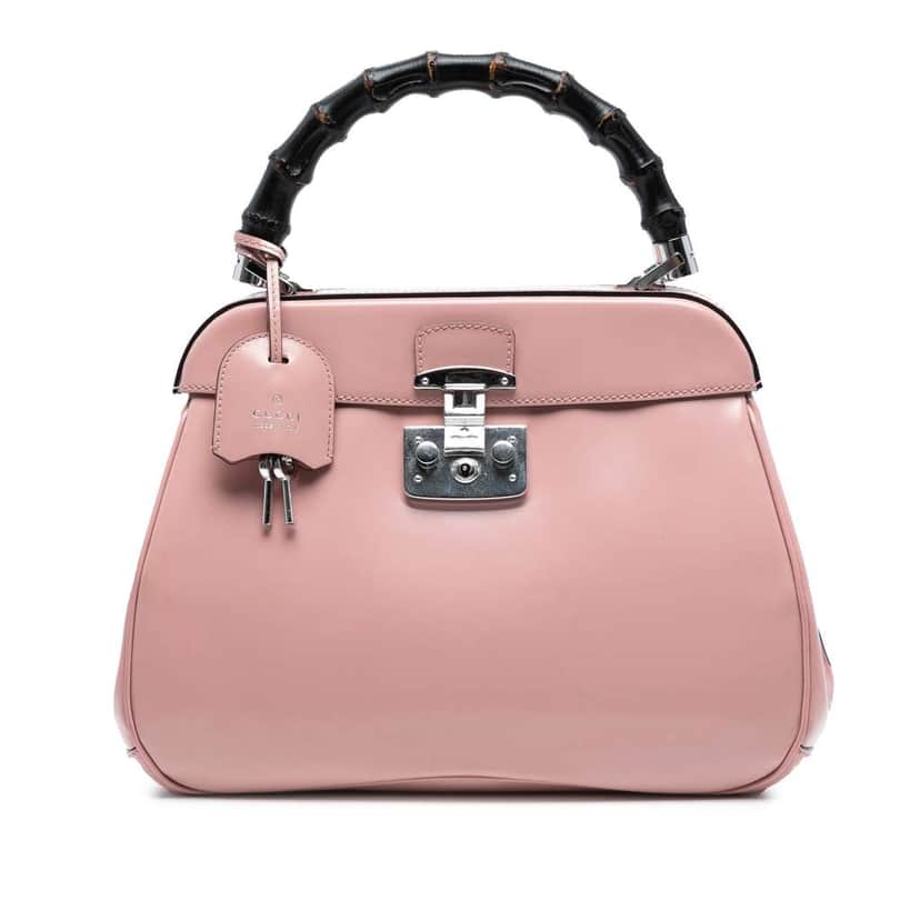 Gucci Medium Smooth Calfskin Bamboo Lady Lock Handbag Pink Leather Good condition - Front View